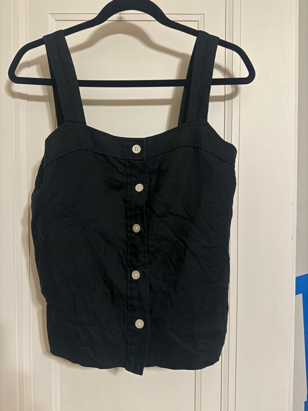 Everlane Linen Black Button-Front Square Neck Tank Top